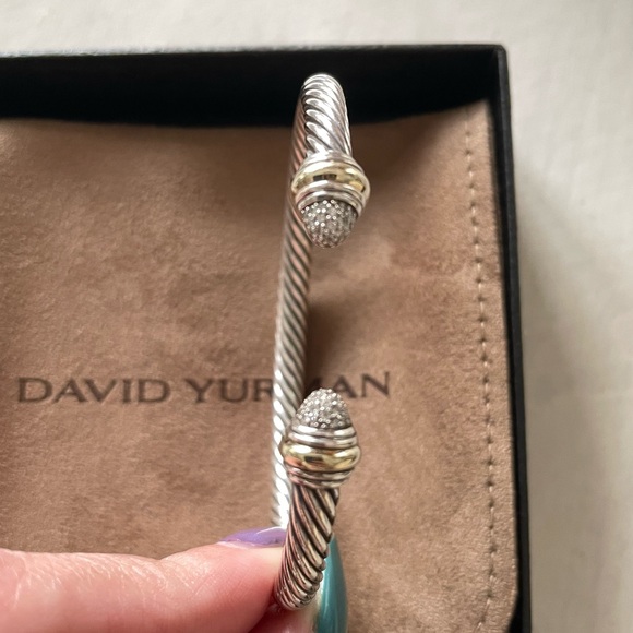 David Yurman 5mm Cable Bracelet Sterling Silver w/ 14K Gold  Pave Diamond Domes - Picture 3 of 5